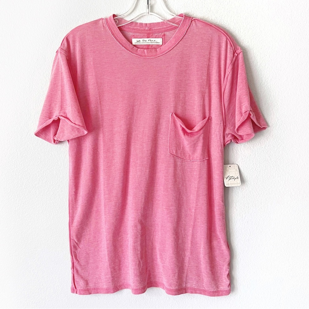 FREE PEOPLE WE THE FREE BELLA TEE PINK SPICED CORAL TEE SHIRT TOP OVERSI… - Picture 2 of 16